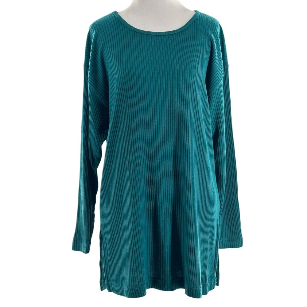 The Limited ribbed tunic top S teal green long sleeve slouchy minimalist 90s